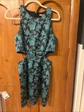 Hutch Teal Floral Cutout Mini Dress